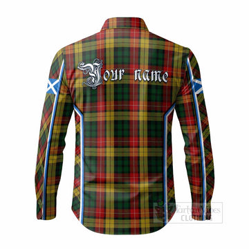 Buchanan Tartan Crest Long Sleeve Button Shirts Scotland Coat of Arm Flag Style