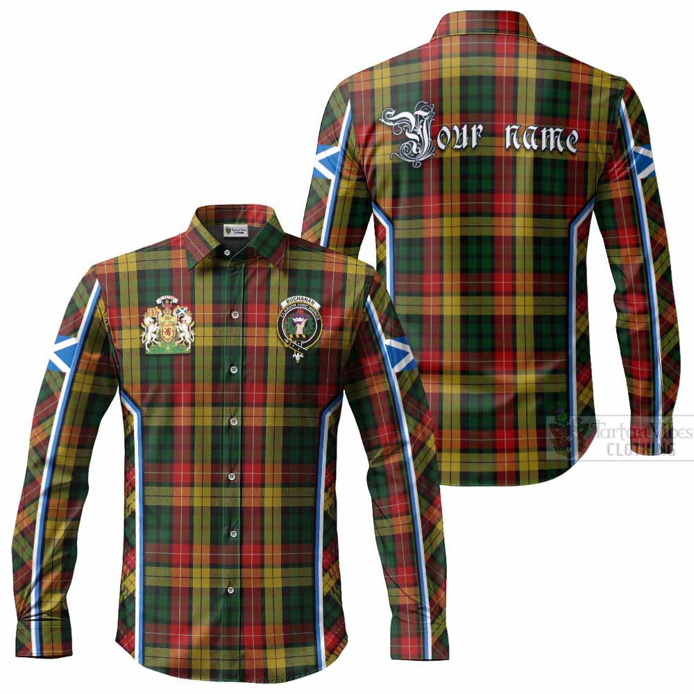 Buchanan Tartan Crest Long Sleeve Button Shirts Scotland Coat of Arm Flag Style - Tartan Vibes Clothing
