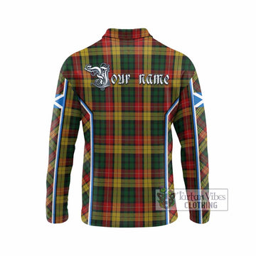 Buchanan Tartan Crest Long Sleeve Polo Shirt Scotland Coat of Arm Flag Style