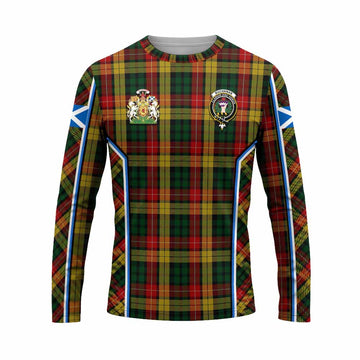 Buchanan Tartan Crest Long Sleeve T-Shirt Scotland Coat of Arm Flag Style - Tartan Vibes Clothing