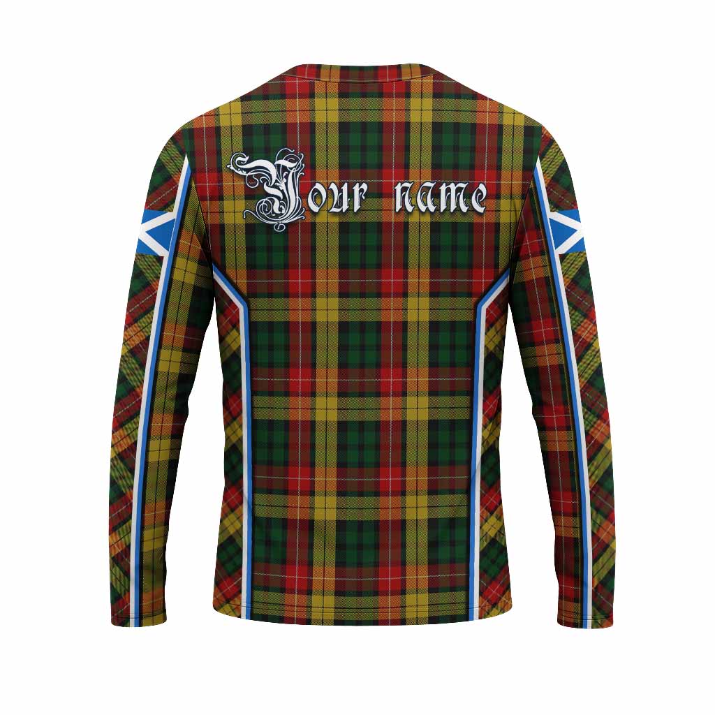 Buchanan Tartan Crest Long Sleeve T-Shirt Scotland Coat of Arm Flag Style - Tartan Vibes Clothing