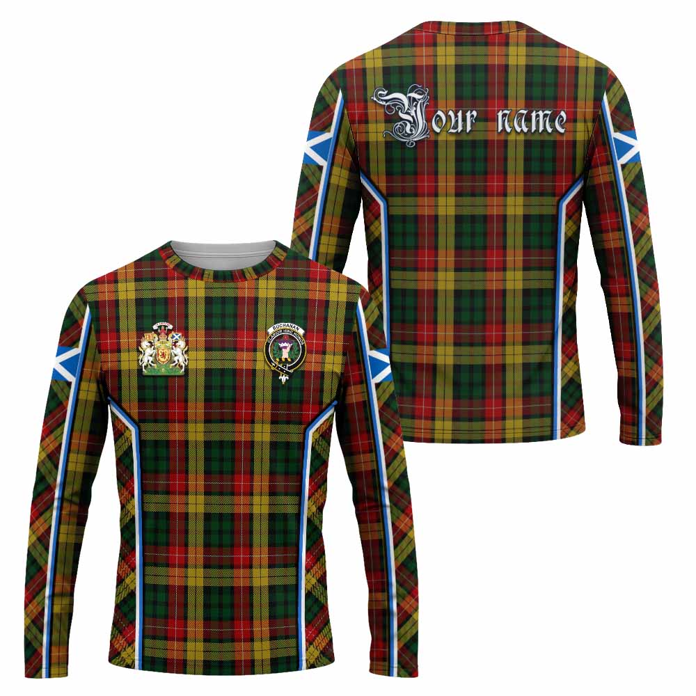 Buchanan Tartan Crest Long Sleeve T-Shirt Scotland Coat of Arm Flag Style - Tartan Vibes Clothing