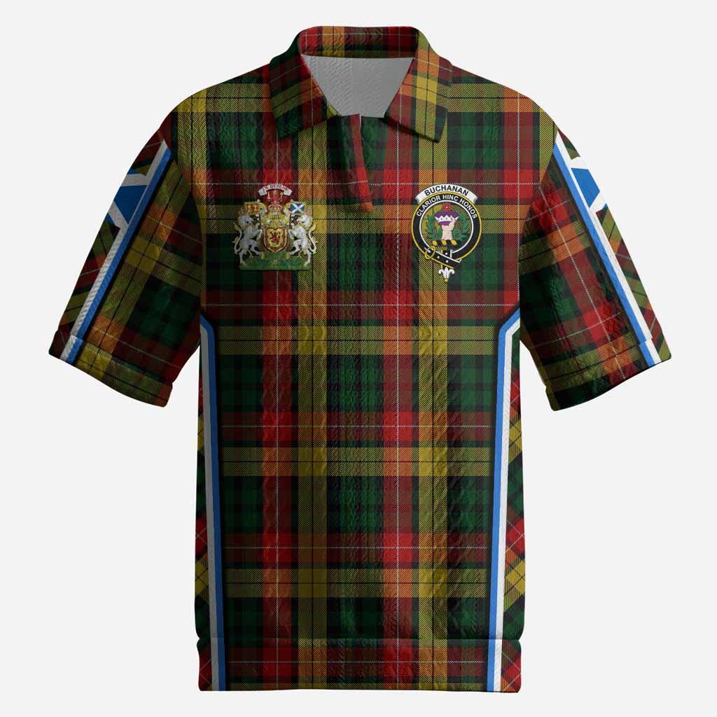 Buchanan Tartan Crest Men’s Polo Sweater Top Scotland Coat of Arm Flag Style
