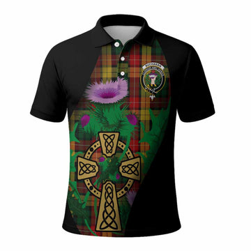 Buchanan Tartan Crest Polo Shirt Celtic Cross Thistle Flowers