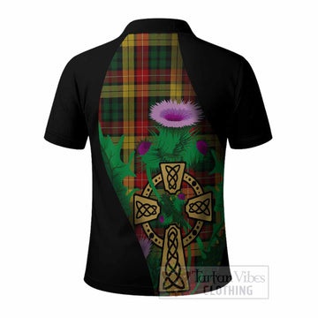 Buchanan Tartan Crest Polo Shirt Celtic Cross Thistle Flowers