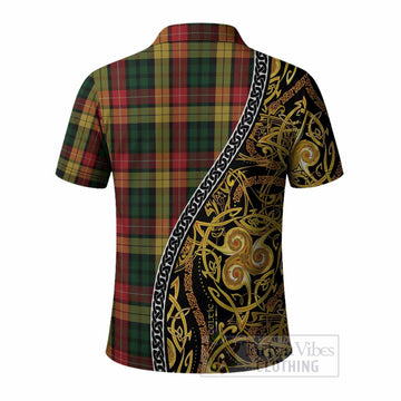 Buchanan Tartan Crest Polo Shirt Celtic Knot and Triple Trickle Spiral Symbols