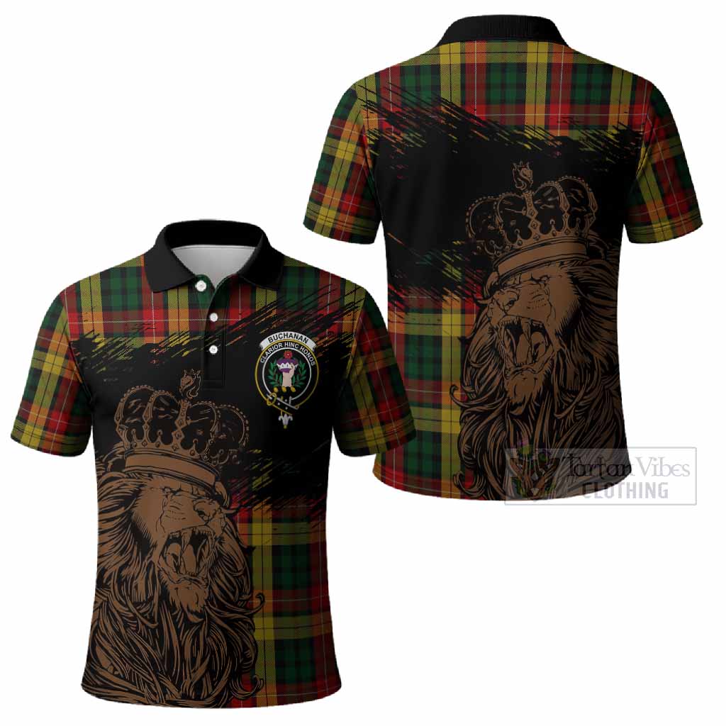 Buchanan Tartan Crest Polo Shirt Crowned Lion Heritage Style