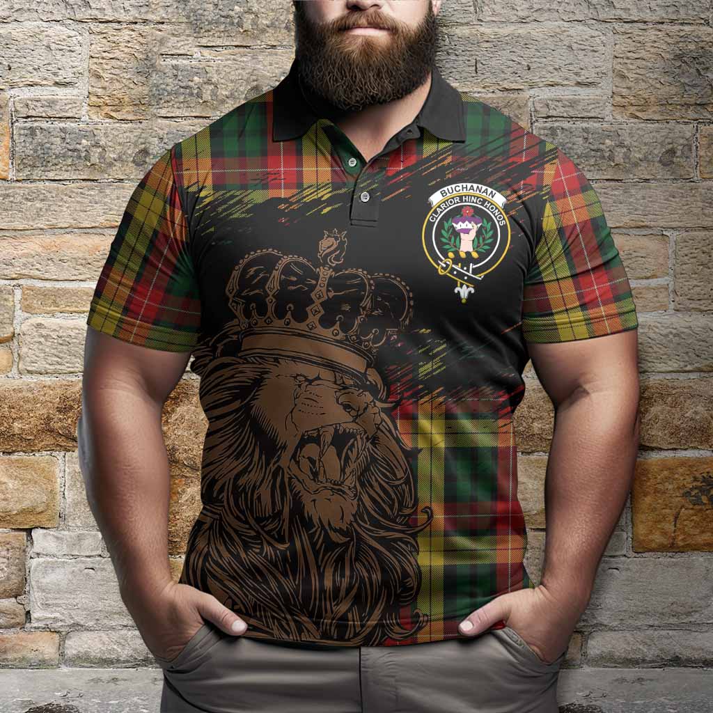 Buchanan Tartan Crest Polo Shirt Crowned Lion Heritage Style