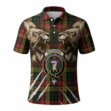 Buchanan Tartan Crest Polo Shirt Ferocious Lion Style