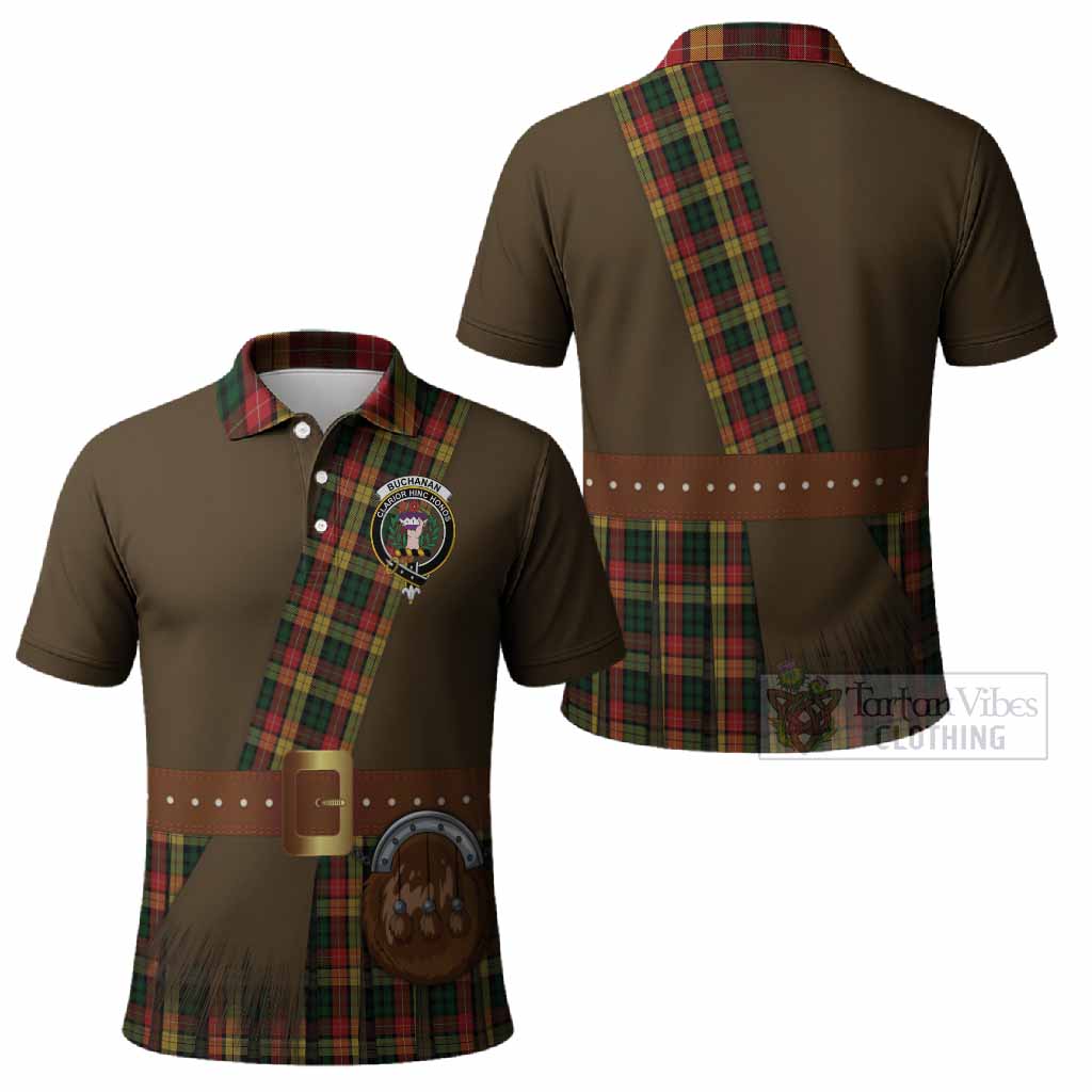 Buchanan Tartan Crest Polo Shirt Kilt Costume Style