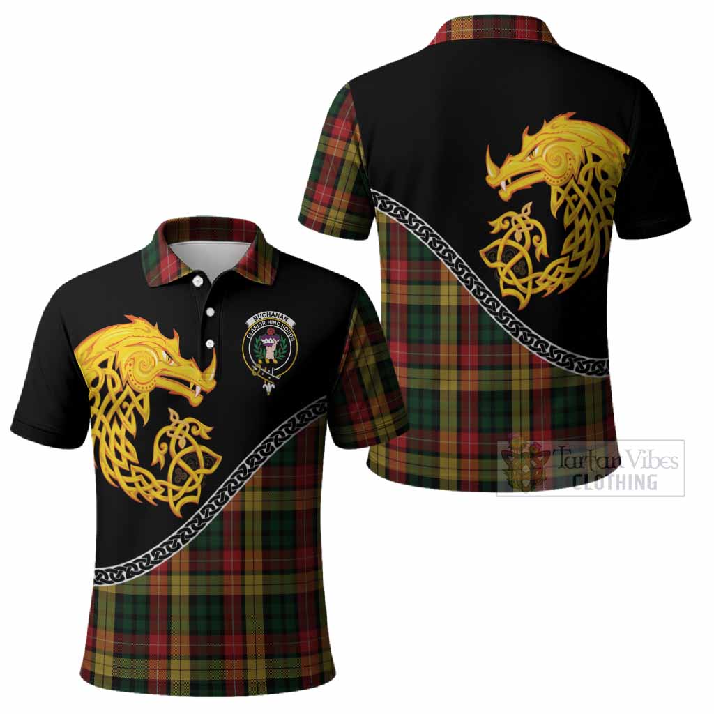 Buchanan Tartan Crest Polo Shirt Legendary Dragon Knot Half Style