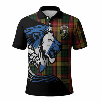 Buchanan Tartan Crest Polo Shirt Scottish Golden Lions Wave Flow