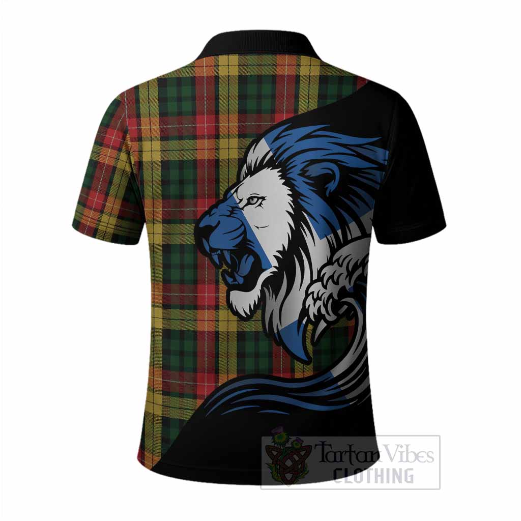 Buchanan Tartan Crest Polo Shirt Scottish Golden Lions Wave Flow