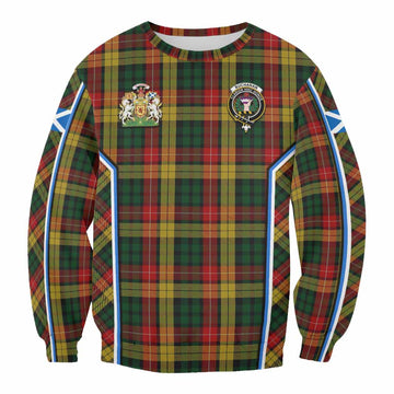 Buchanan Tartan Crest Sweatshirt Scotland Coat of Arm Flag Style - Tartan Vibes Clothing