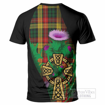 Buchanan Tartan Crest T-Shirt Celtic Cross Thistle Flowers