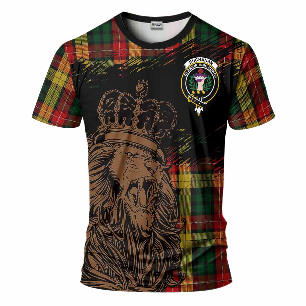 Buchanan Tartan Crest T-Shirt Crowned Lion Heritage Style