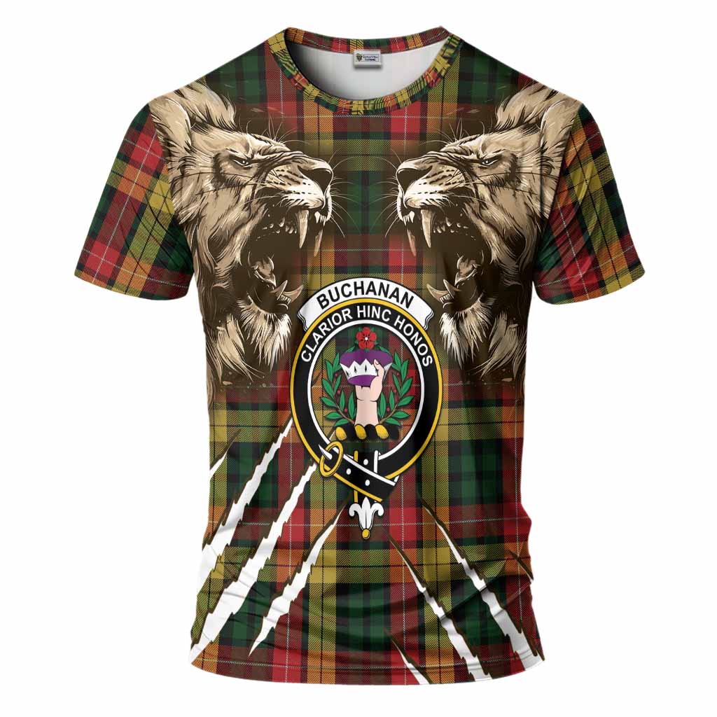 Buchanan Tartan Crest T-Shirt Ferocious Lion Style