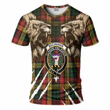 Buchanan Tartan Crest T-Shirt Ferocious Lion Style