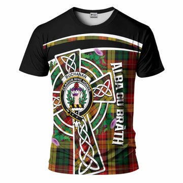 Buchanan Tartan Crest T-Shirt Scottish Thistle Celtic Cross Alba Gu Brath