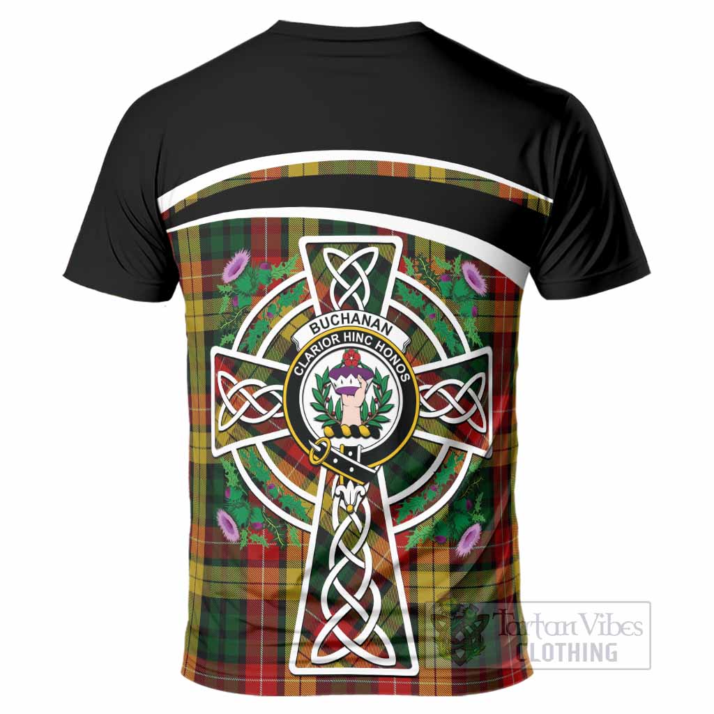 Buchanan Tartan Crest T-Shirt Scottish Thistle Celtic Cross Alba Gu Brath