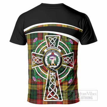 Buchanan Tartan Crest T-Shirt Scottish Thistle Celtic Cross Alba Gu Brath