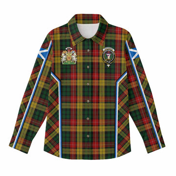 Buchanan Tartan Crest Women Casual Shirt Scotland Coat of Arm Flag Style - Tartan Vibes Clothing