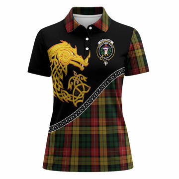 Buchanan Tartan Crest Women Polo Shirt Legendary Dragon Knot Half Style