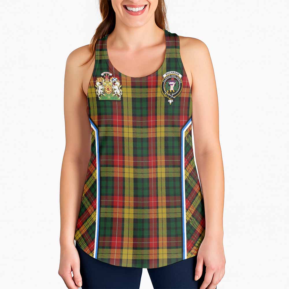 Buchanan Tartan Crest Women Racerback Tanks Scotland Coat of Arm Flag Style - Tartan Vibes Clothing