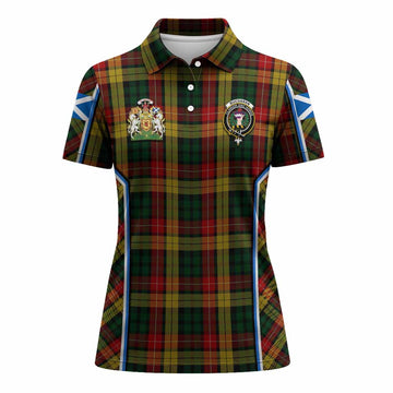 Buchanan Tartan Crest Women's Polo Shirt Scotland Coat of Arm Flag Style