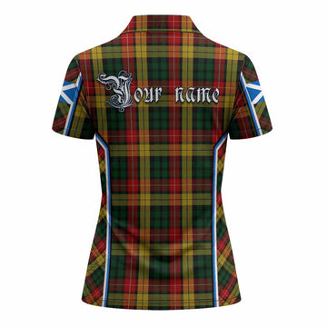 Buchanan Tartan Crest Women's Polo Shirt Scotland Coat of Arm Flag Style