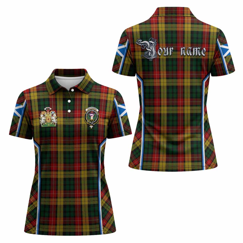 Buchanan Tartan Crest Women's Polo Shirt Scotland Coat of Arm Flag Style - Tartan Vibes Clothing