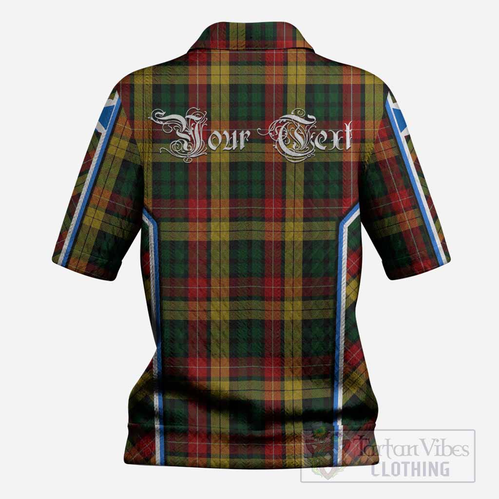 Buchanan Tartan Crest Women’s Polo Sweater Top Scotland Coat of Arm Flag Style
