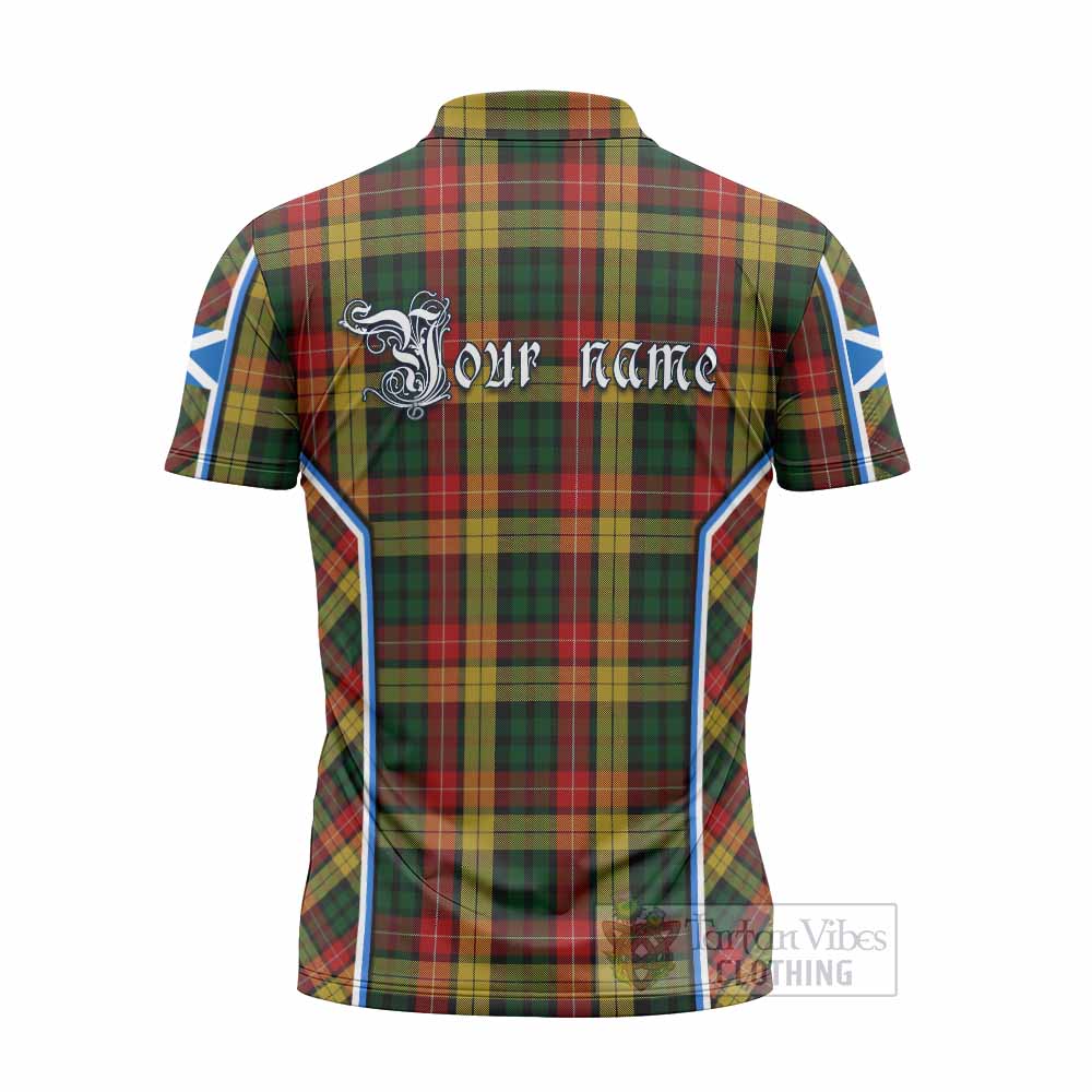 Buchanan Tartan Crest Zipper Polo Shirt Scotland Coat of Arm Flag Style - Tartan Vibes Clothing