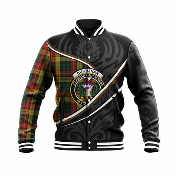 Buchanan Tartan Family Crest Baseball Jacket Celtic Scottish Thistle Floral