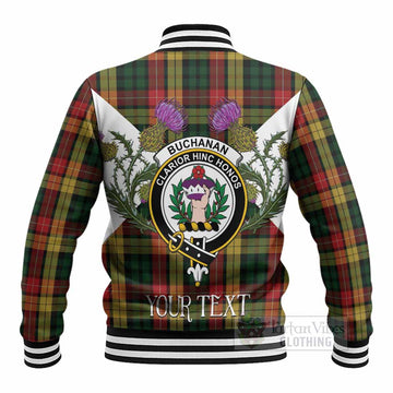 Buchanan Tartan Family Crest Baseball Jacket Scottish Burns Night Thistle Floral