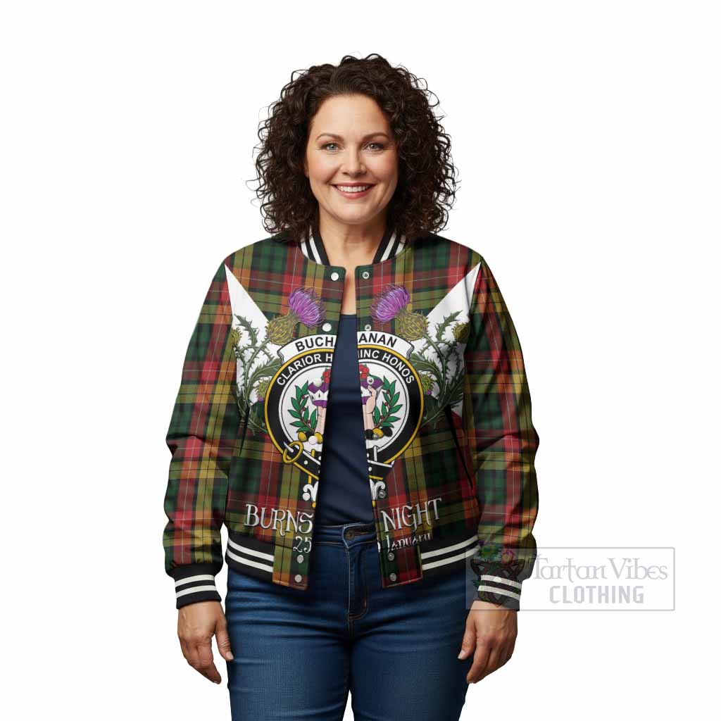 Buchanan Tartan Family Crest Baseball Jacket Scottish Burns Night Thistle Floral