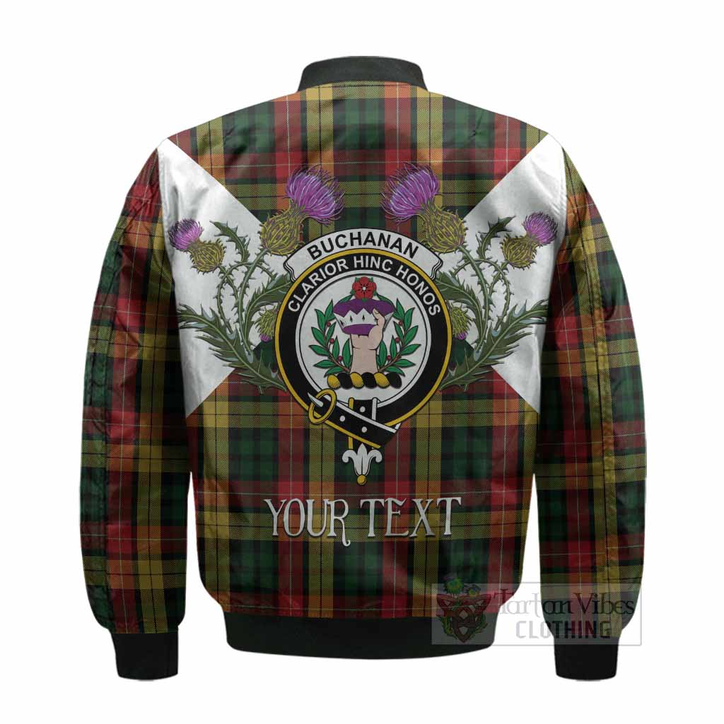 Buchanan Tartan Family Crest Bomber Jacket Scottish Burns Night Thistle Floral
