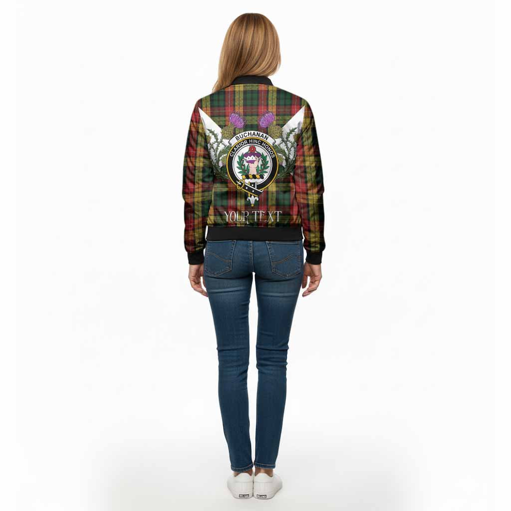 Buchanan Tartan Family Crest Bomber Jacket Scottish Burns Night Thistle Floral