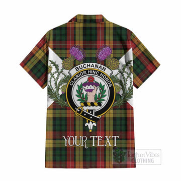 Buchanan Tartan Family Crest Cotton Hawaiian Shirt Scottish Burns Night Thistle Floral