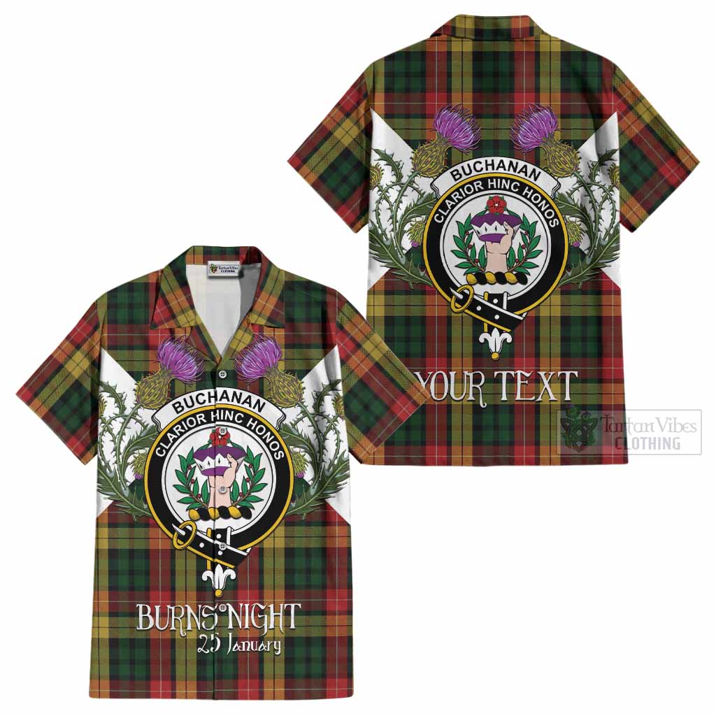 Buchanan Tartan Family Crest Cotton Hawaiian Shirt Scottish Burns Night Thistle Floral