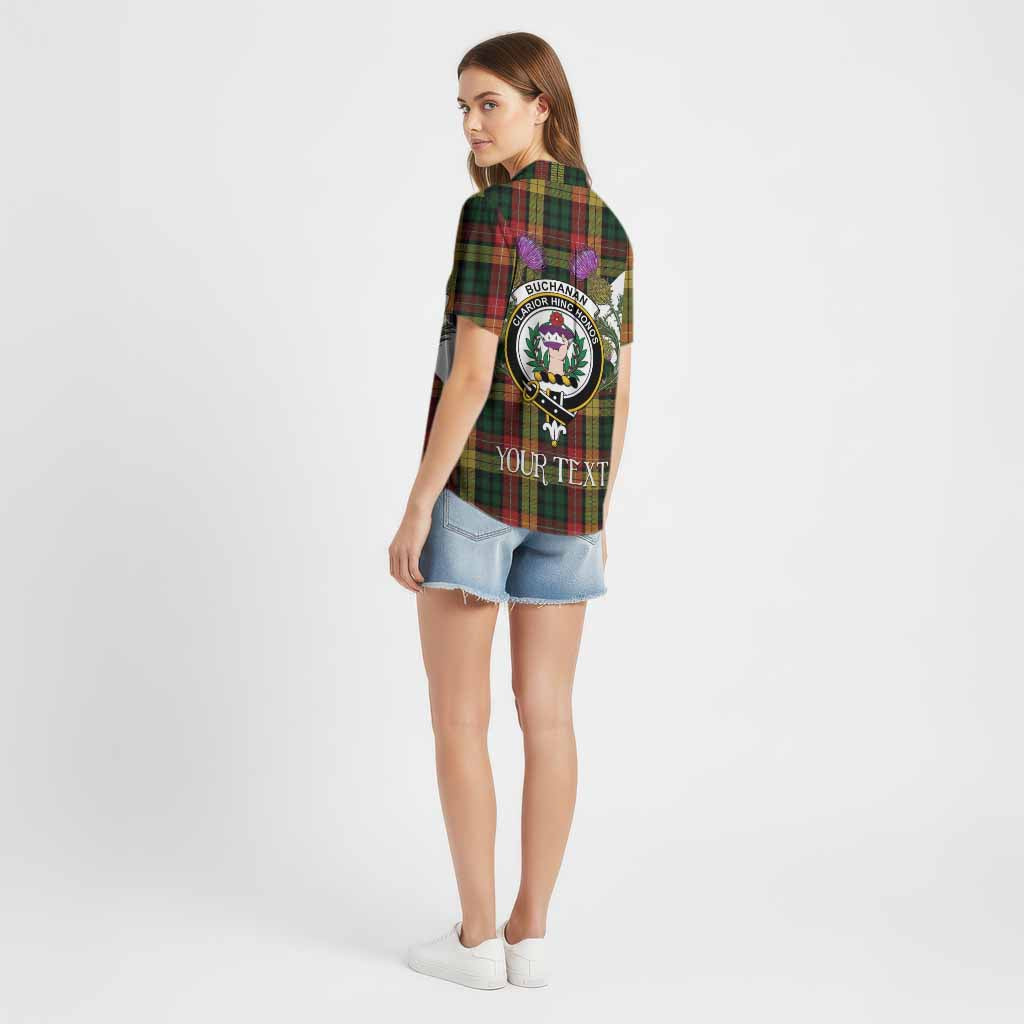 Buchanan Tartan Family Crest Cotton Hawaiian Shirt Scottish Burns Night Thistle Floral