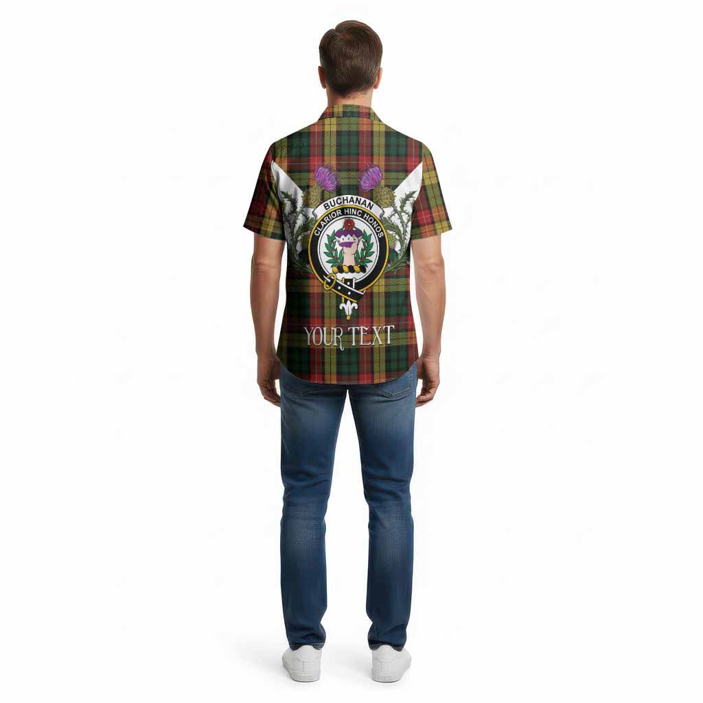 Buchanan Tartan Family Crest Cotton Hawaiian Shirt Scottish Burns Night Thistle Floral