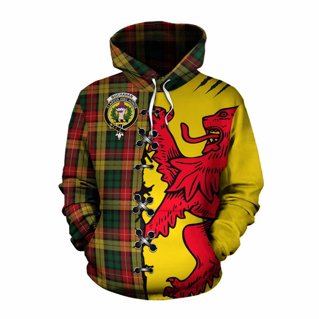 Buchanan Tartan Family Crest Cotton Hoodie Lion Rampant Honor - Tartan Vibes Clothing