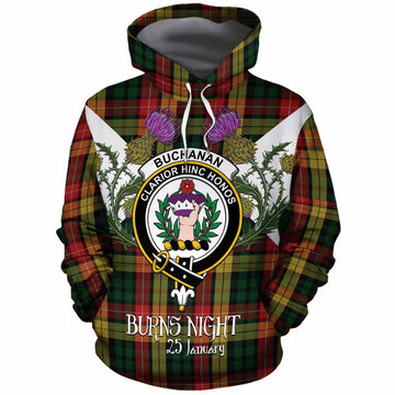 Buchanan Tartan Family Crest Cotton Hoodie Scottish Burns Night Thistle Floral