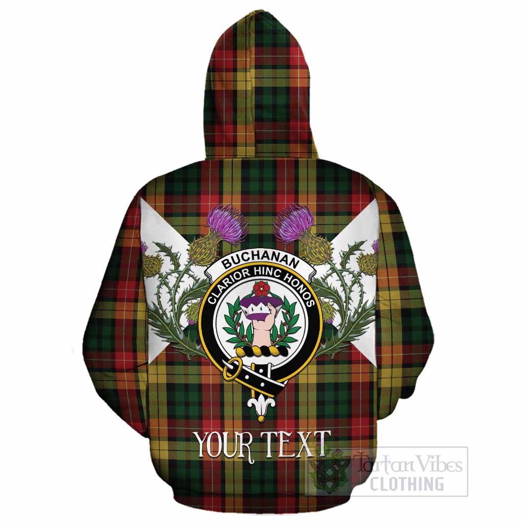 Buchanan Tartan Family Crest Cotton Hoodie Scottish Burns Night Thistle Floral