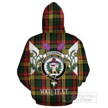 Buchanan Tartan Family Crest Cotton Hoodie Scottish Burns Night Thistle Floral