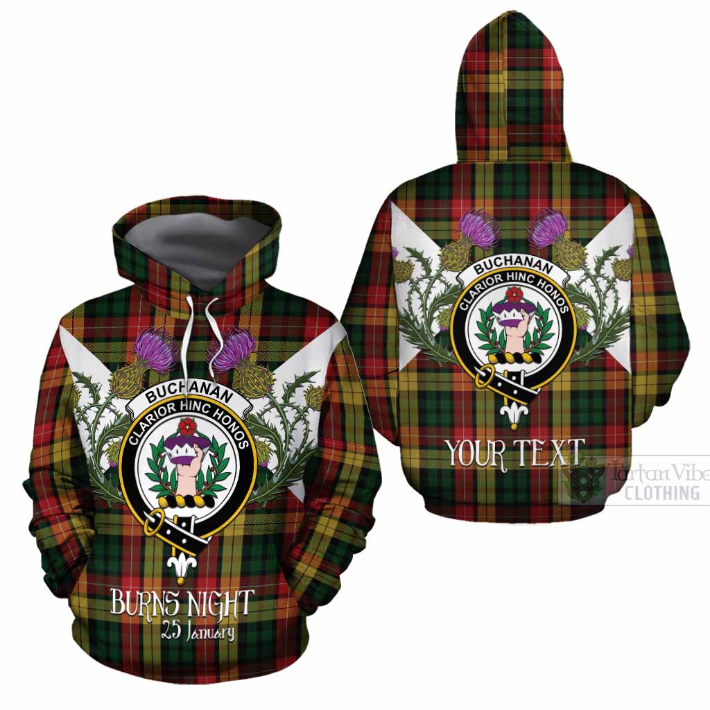 Buchanan Tartan Family Crest Cotton Hoodie Scottish Burns Night Thistle Floral