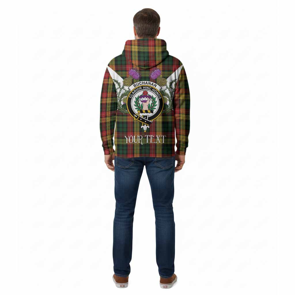 Buchanan Tartan Family Crest Cotton Hoodie Scottish Burns Night Thistle Floral