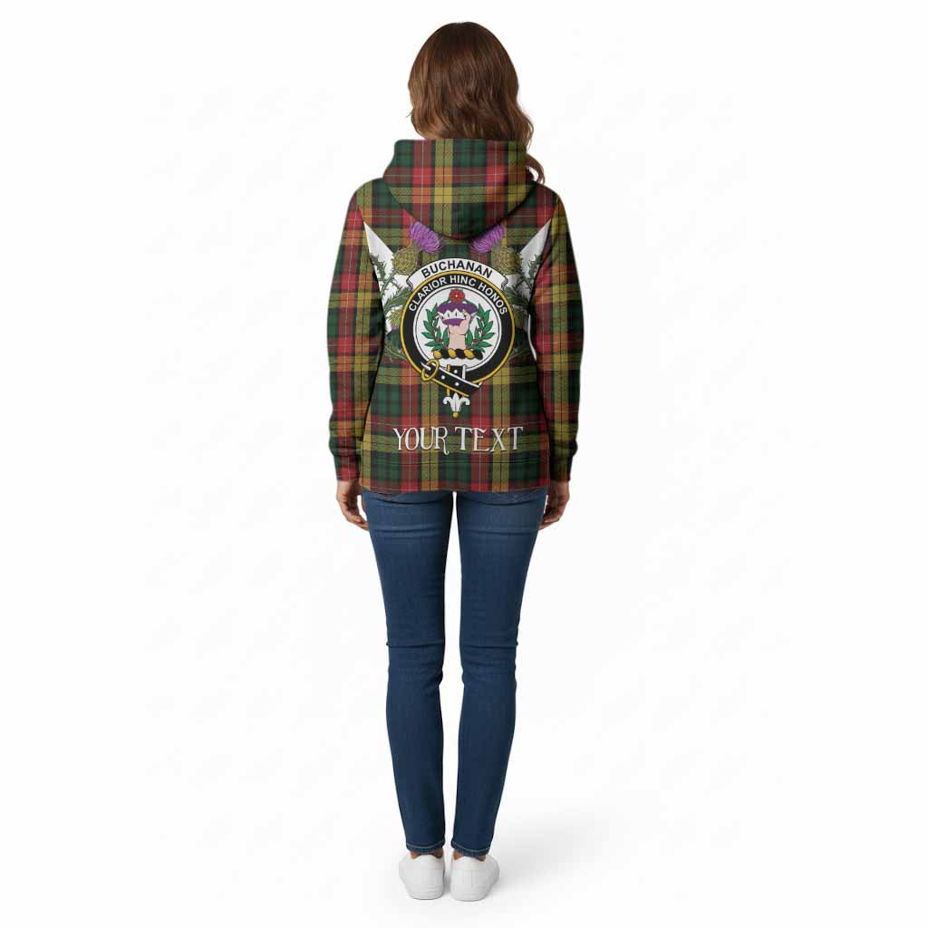 Buchanan Tartan Family Crest Cotton Hoodie Scottish Burns Night Thistle Floral