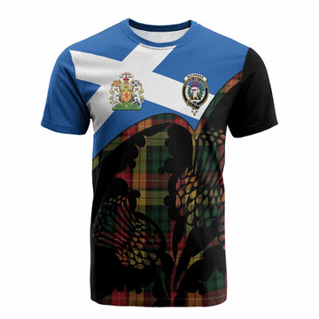 Buchanan Tartan Family Crest Cotton T-shirt Scotland Thistle Floral Flag Style